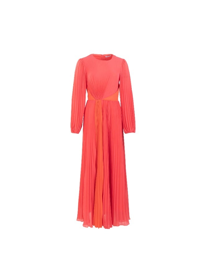 2TRENDY Women's Pleated Maxi Dress with Long Sleeves – Coral - Image 5